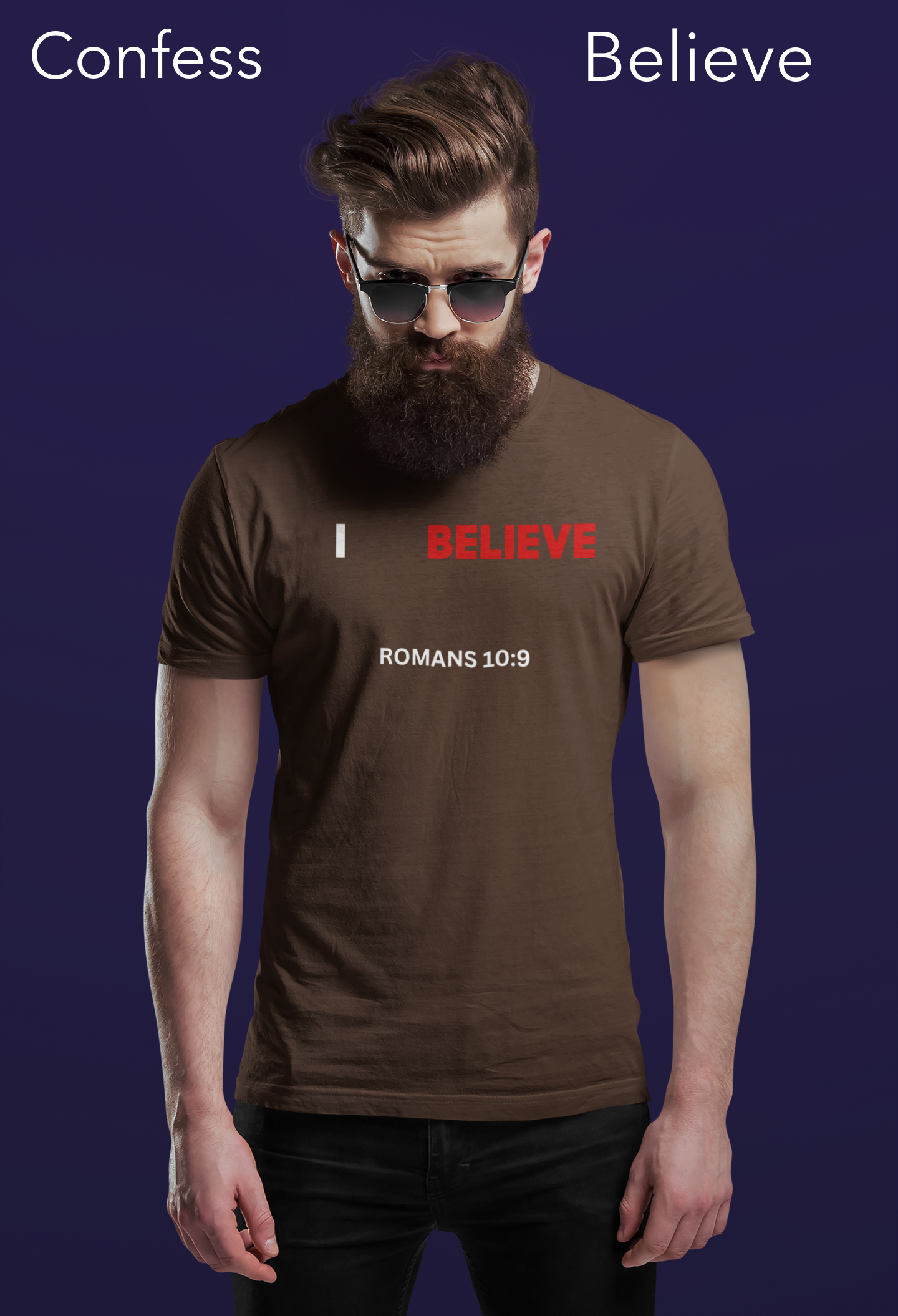“I BELIEVE” Faith Declaration T-Shirt – Inspired by Romans 10:9 Unisex Heavy Cotton Tee (White Print)